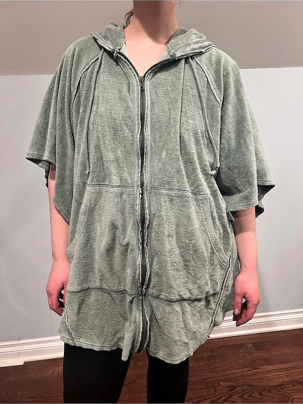 We The Free Beach Love Poncho Hooded Sage Green Medium